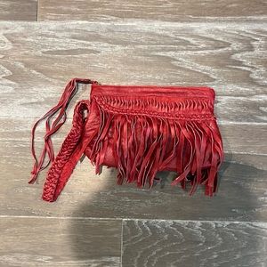 Anna flit fringed red leather clutch